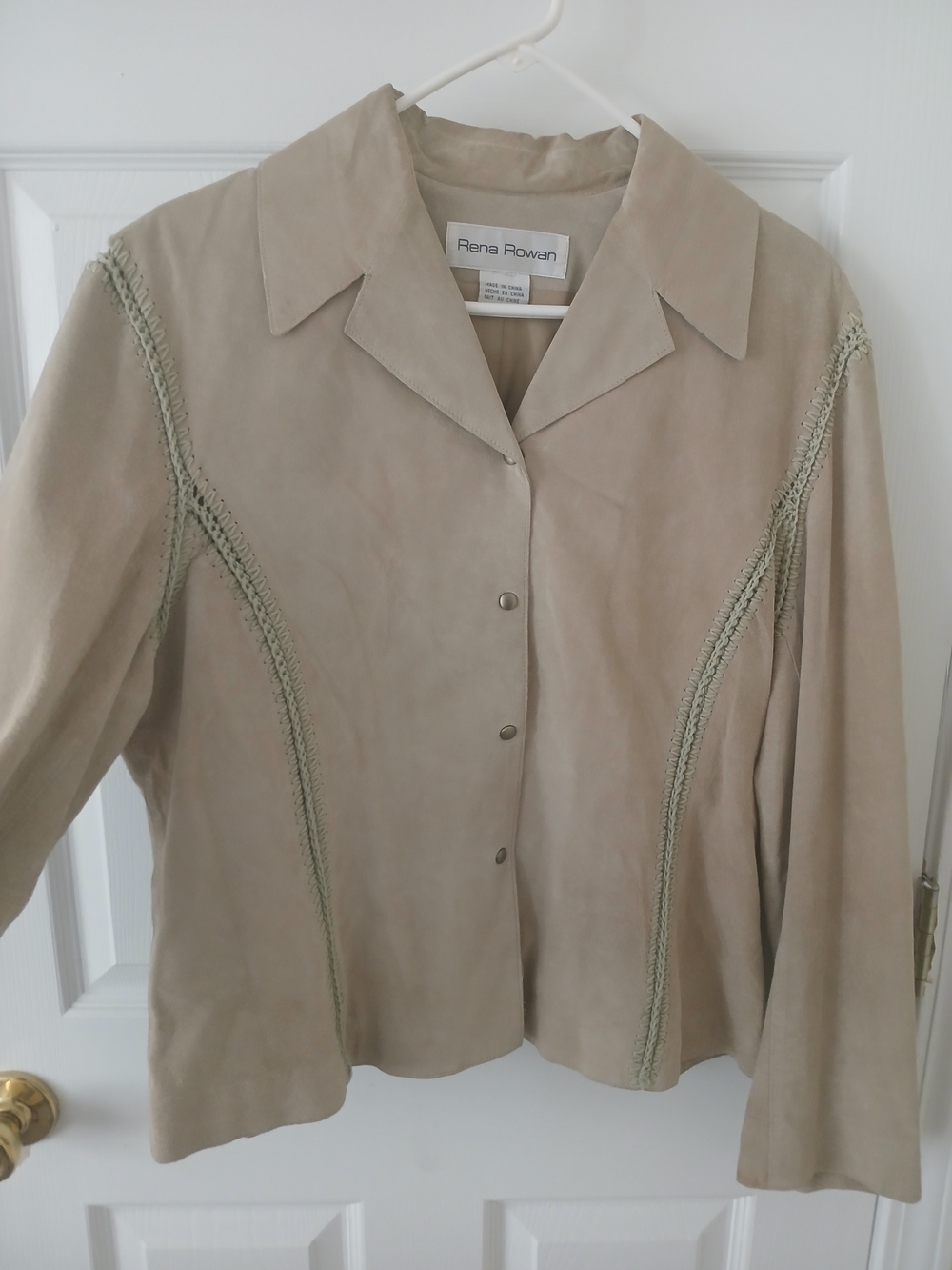 Rena Rowan Light Beige Suede Button-Front Jacket
